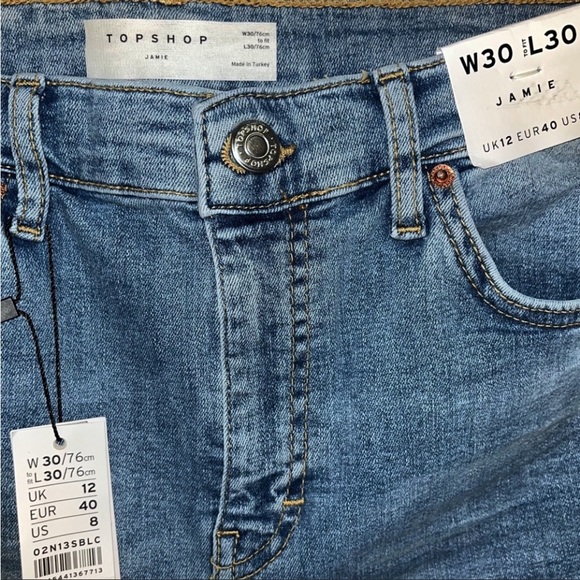 TopShop Jamie Blue High Waist Jagged Hem Skinny Jeans Sz28 Waist28” Inseam26.5” - Picture 13 of 16